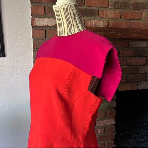 Antonio Berardi Two Tone Stretch Cady Sheath Dress in Pink Orange Size 10/12 - Picture 6 of 10